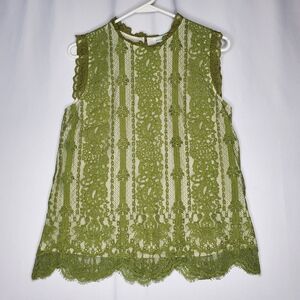 Sundance Lace Top Womens Small Esme Green Ruffle High Neck‎ Sleeveless Keyhole